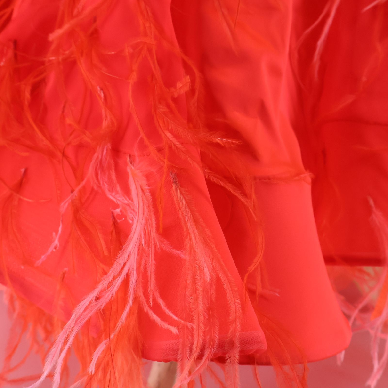 社交ダンス衣装】朱色×豪華フリルファー ワンピース ドレス フロート