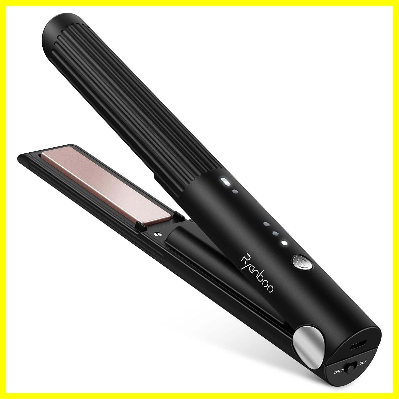 【人気商品】ミニヘアアイロン メンズ コードレス 持ち運び用ヘアアイロン USB充電式ヘアアイロン 前髪 3段階温度調整 コードレスヘアアイロン MAX200 15mm Ryanboo (Black)