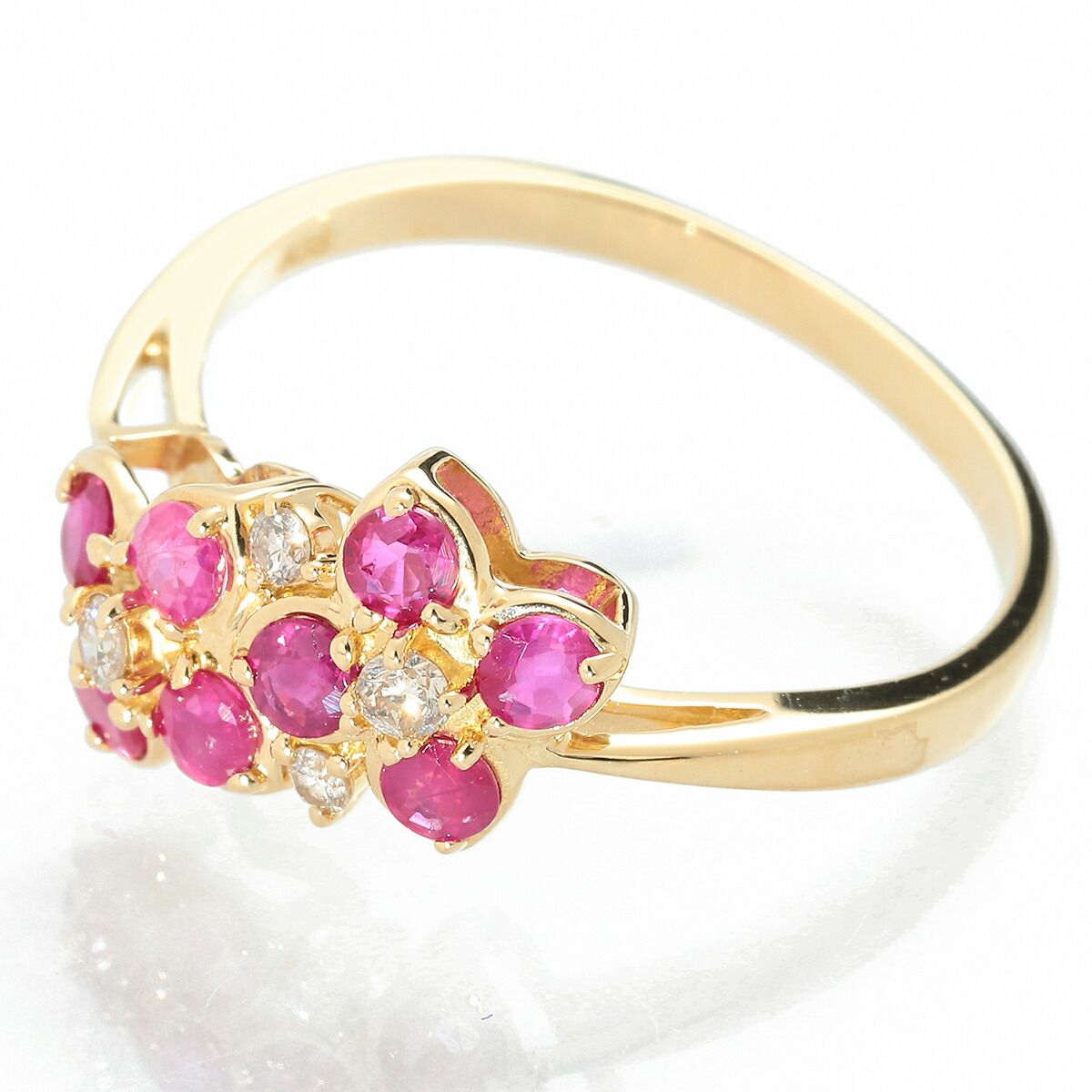 フラワーモチーフリング 指輪 ルビー 0.5ct ダイヤモンド K18 10号  