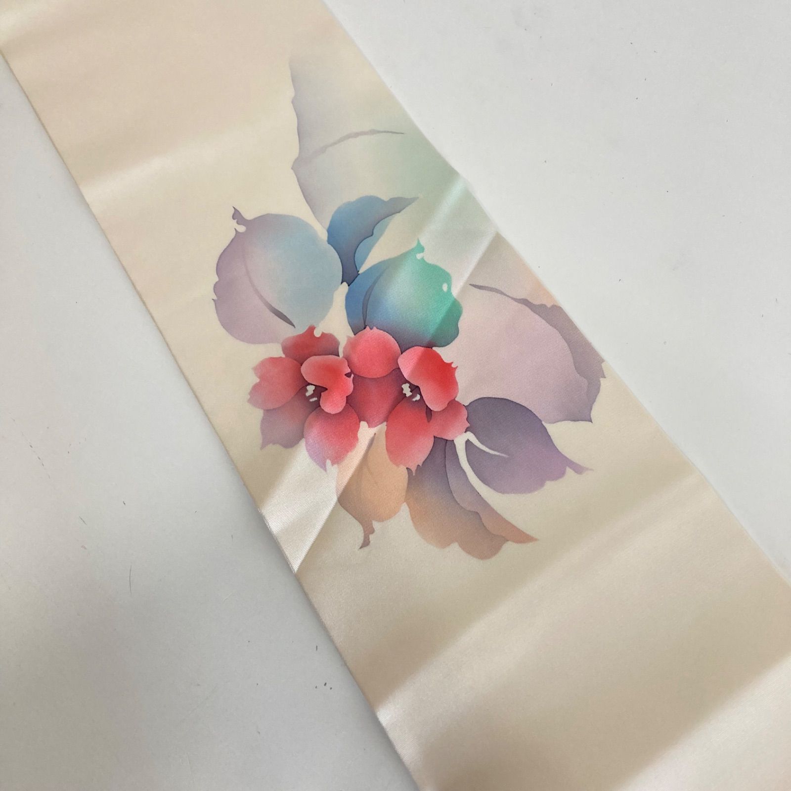 名古屋帯 正絹 素敵な花 塩瀬 九寸 U-07 名古屋帯 正絹 塩瀬 黒地