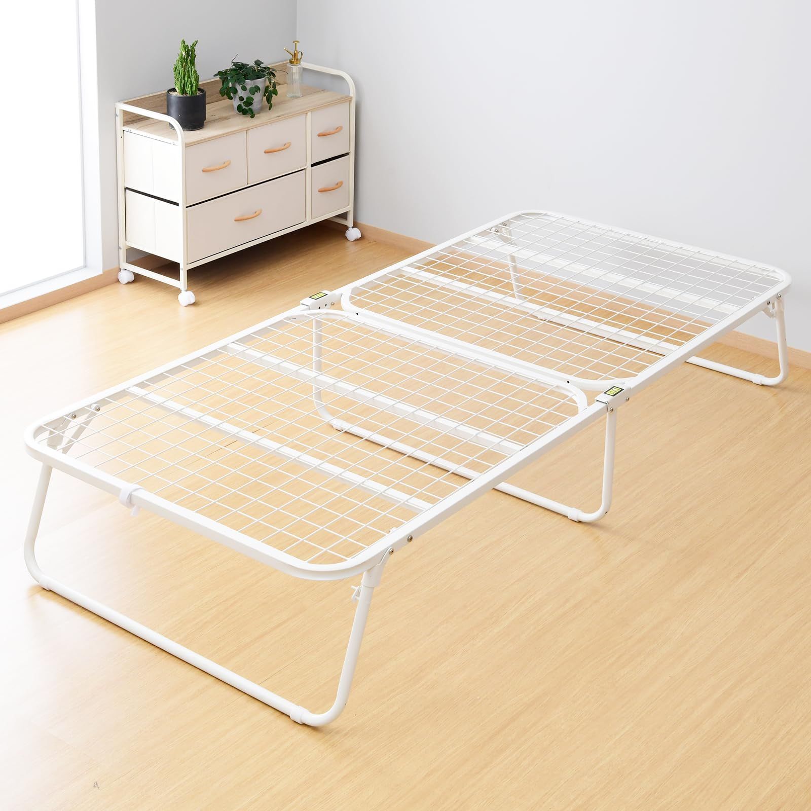 メッシュ 一人暮らし 幅90×奥行200×高さ36㎝ シングル マットホワイト ベッドフレーム 完成品 折りたたみベッド MF-90200 MWH ベッド 山善 YAMAZEN