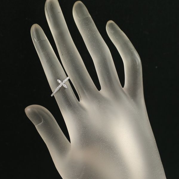 ダイヤ ダイヤモンド 0.18ct フラワー クロス リング K18WG #166231  