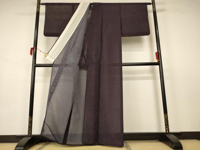 平和屋着物 夏物 色無地 幾何学文紗 紅消鼠色 正絹 AABB2544jd