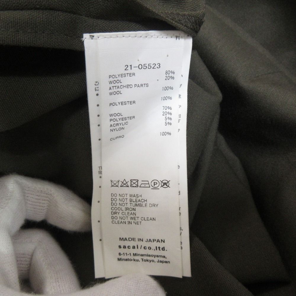 美品 21SS sacai サカイ Suiting Dress ハーフボタン 半袖 ロング丈
