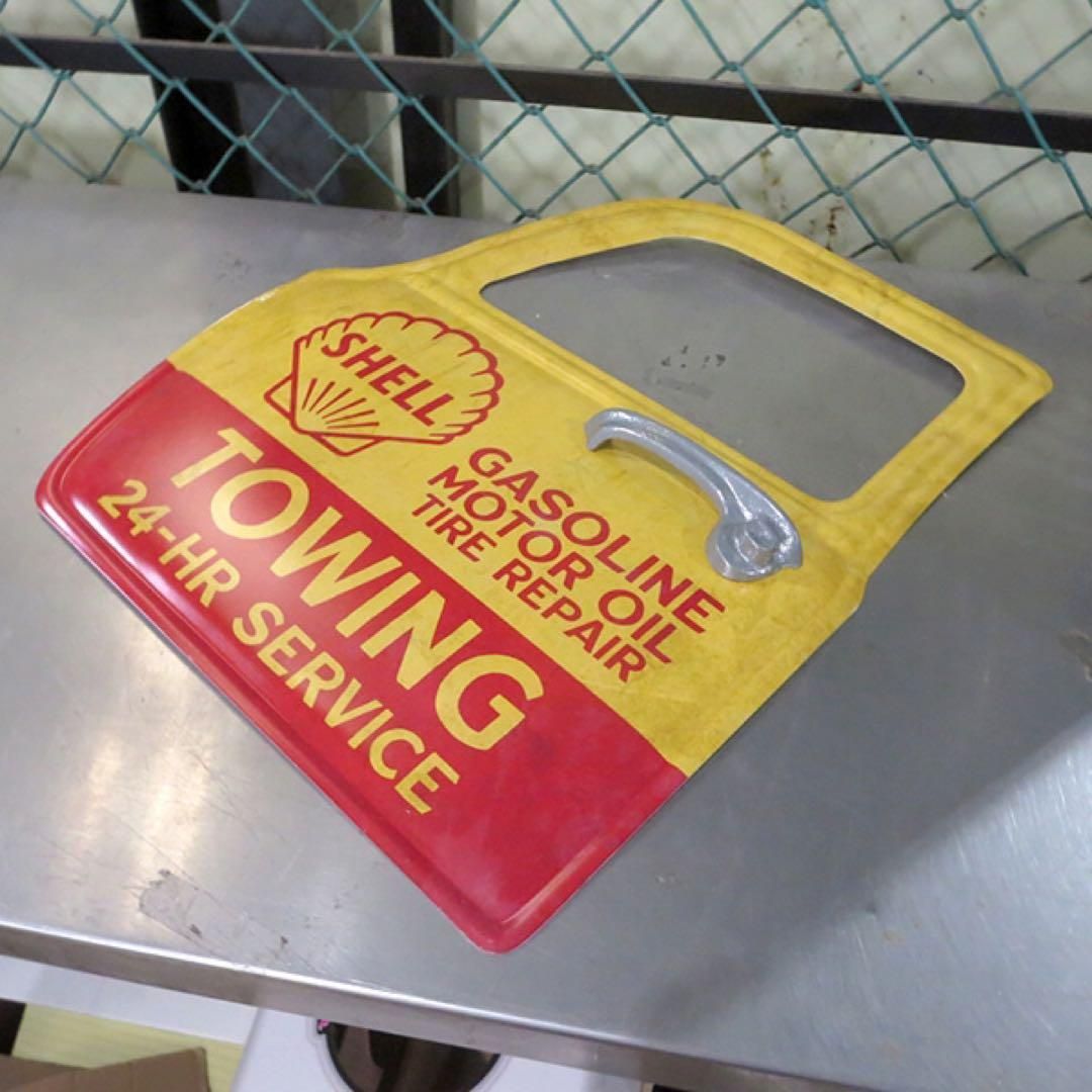 トラックドア エンボス メタルサイン SHELLTOWING シェル ブリキ