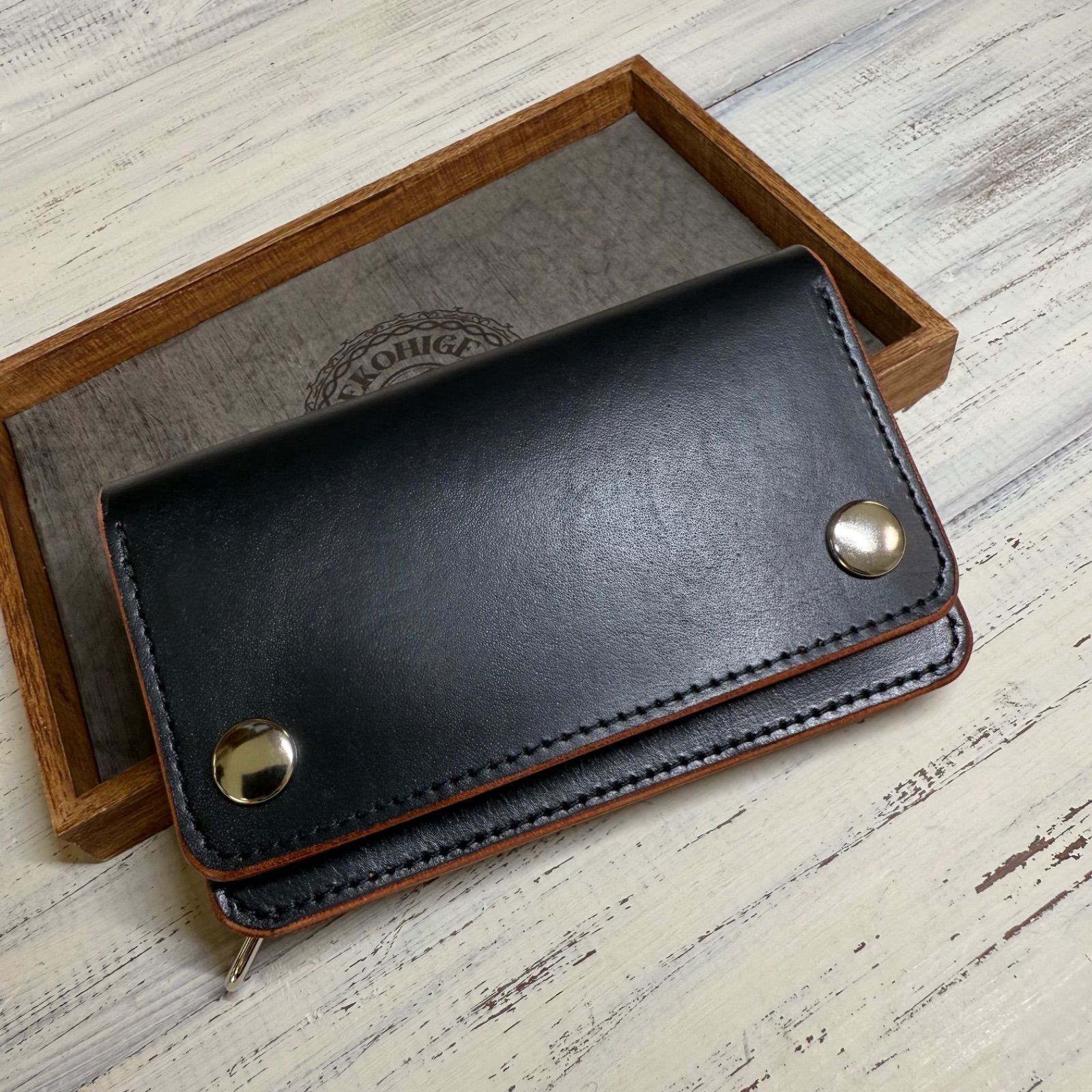 国産ステアハイド ミドルトラッカーウォレット　2.5層カスタム 茶芯ブラック ミドル トラッカーウォレット Middle Tracker Wallet < クロム