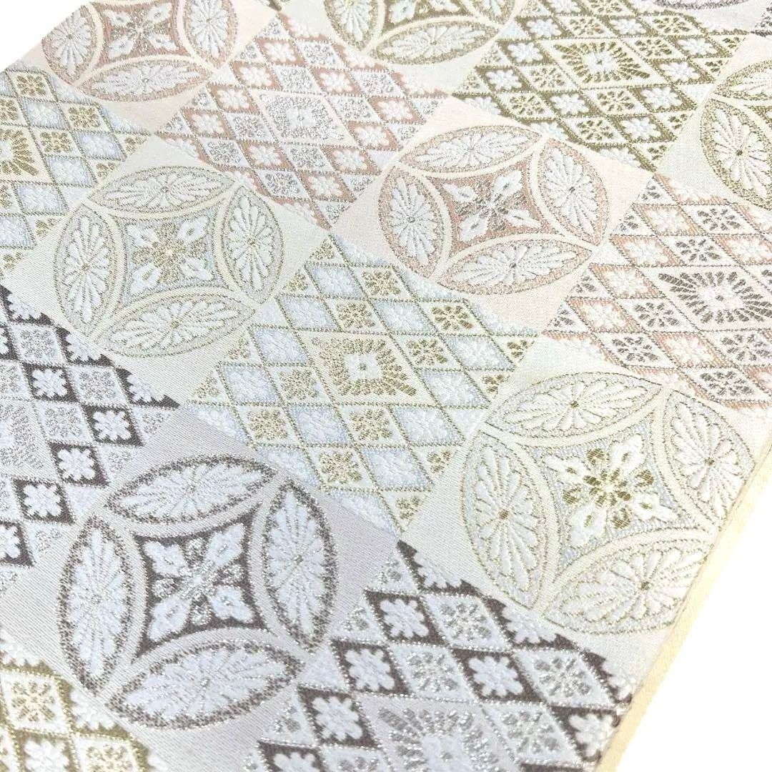 袋帯　市松模様　花紋　花菱　菊菱　金糸　銀糸　着物　042a p 袋帯市松模様花紋花菱菊菱金糸銀糸着物042a p