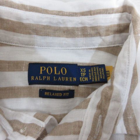 ポロ ラルフ ローレン 麻 リネン 長袖 ストライプ シャツ 刺繍 ポニー XS ポロ ラルフローレン POLO RALPH LAUREN 美品 ストライプ柄 麻