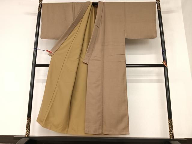 平和屋着物○男性 紬 髭紬羽織セット 褐返色 キングサイズ 正絹