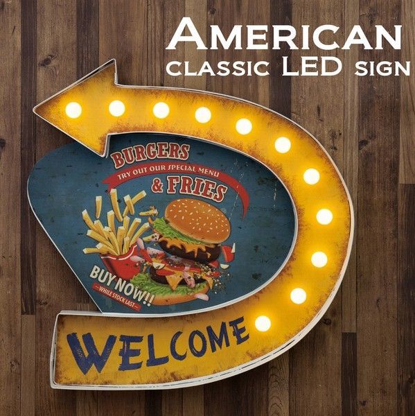 看板 照明 店舗 装飾 壁掛け灯 インテリア雑貨 LEDアメリカンクラシック LEDサイン BURGERS - FRIES アメリカン雑貨