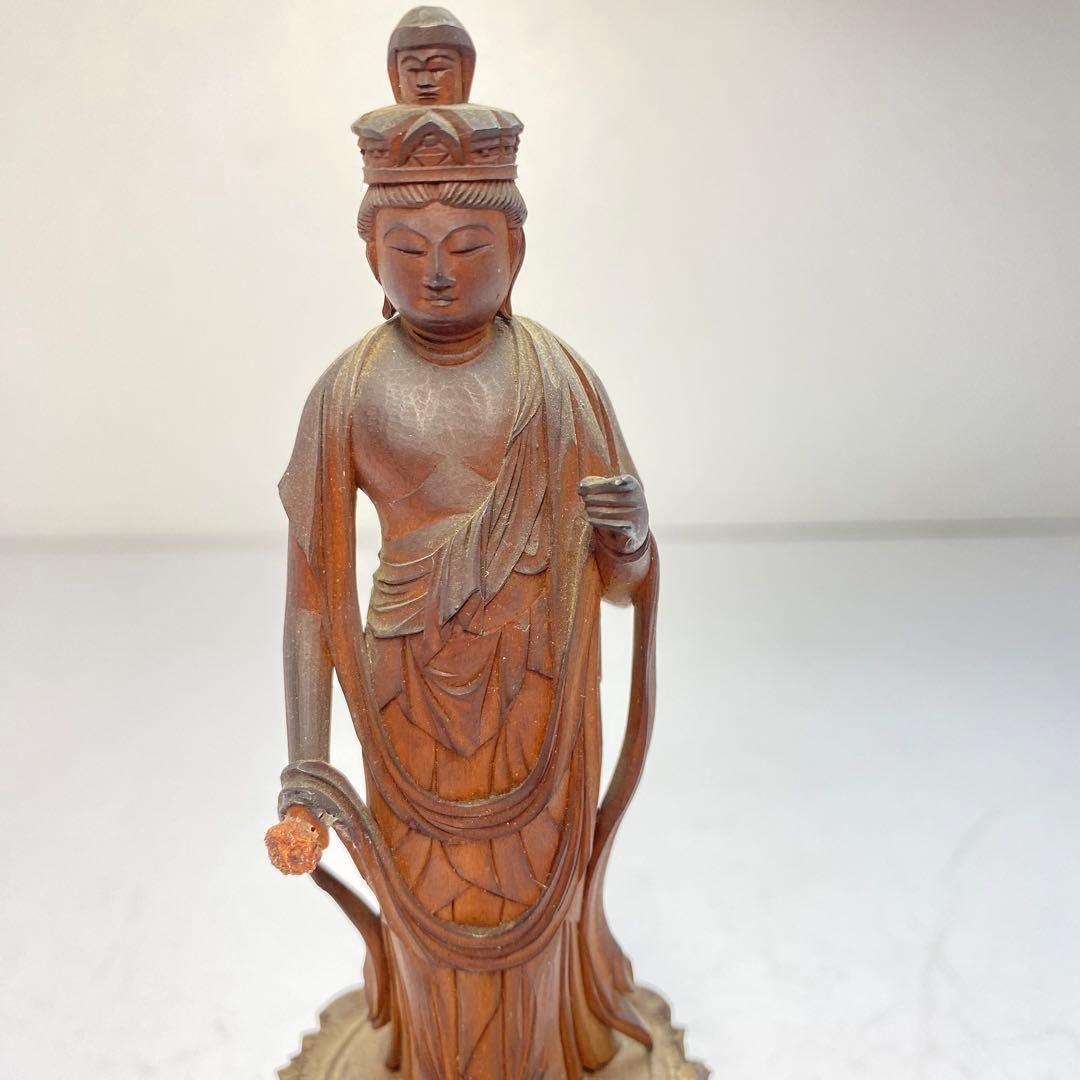 江戸時代 上彫 木彫 観音像 トコオ 高さ約15㎝ 東な6-0421