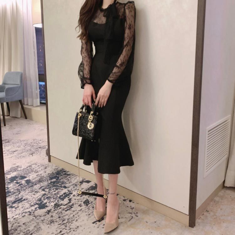 マーメード 上品 ドレス 結婚式ドレス タイト 袖あり 卒業式 韓国風