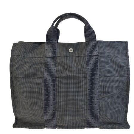【中古】 中美品 エルメス HERMES エールライン MM トートバッグ ハンドバッグ グレー キャンバス 66HA946