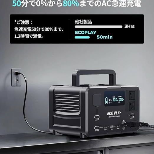 Eco Play EP400 ポータブル電源 大容量 256Wh リン酸鉄リチウムイオン
