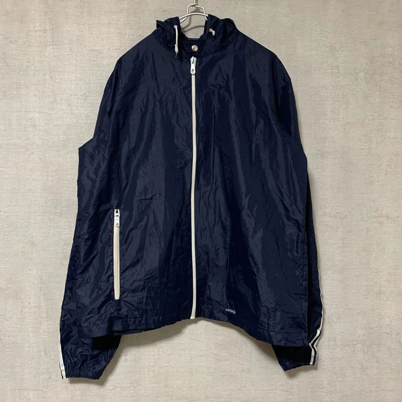 70s adidas Originals】ナイロンジャケット ネイビー トレフォイル 