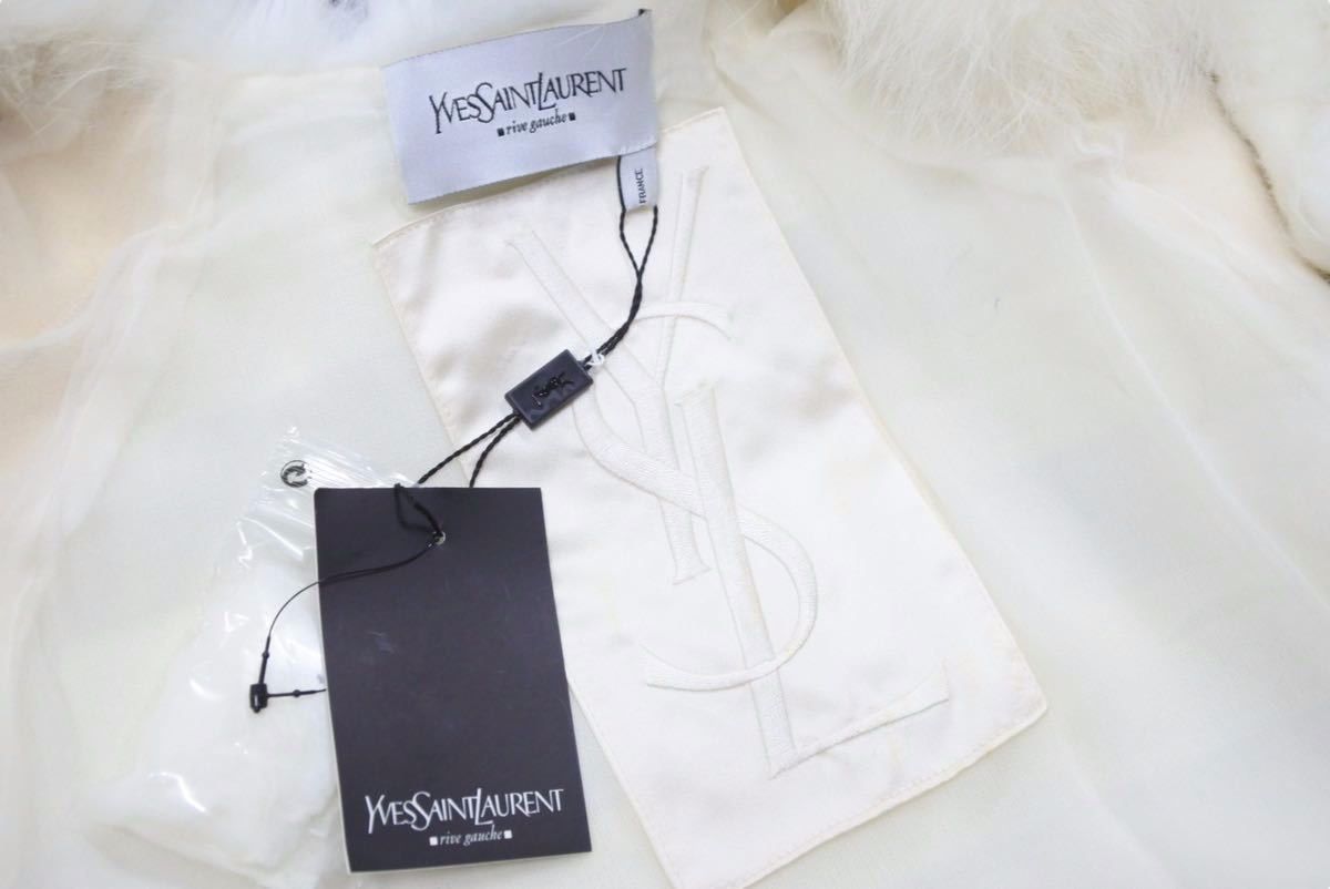 約104cm身幅極美品 YVES SAINT LAURENT イヴ・サンローラン ドレス 袖フォックス ホワイト 120530-YH189 サイズ34  50057