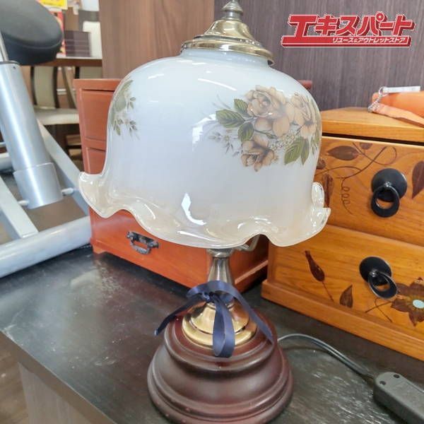 レア ミルクガラス ダイヤ柄 テーブルランプ ビンテージ ミルクガラス