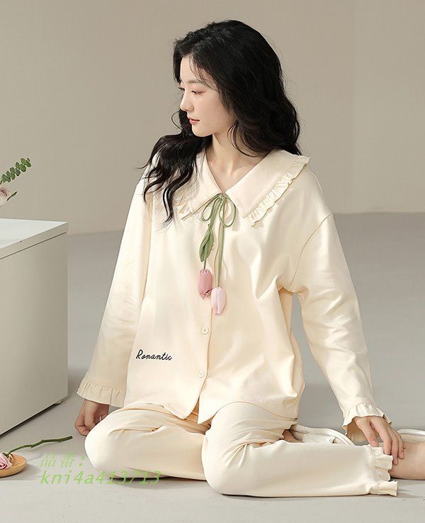 パジャマ レディース 綿100% ルームウェア 前開き かわいい オーバーサイズ 通気性 部屋着 ゆったり 可愛い 秋冬 大きいサイズ kni4a413713