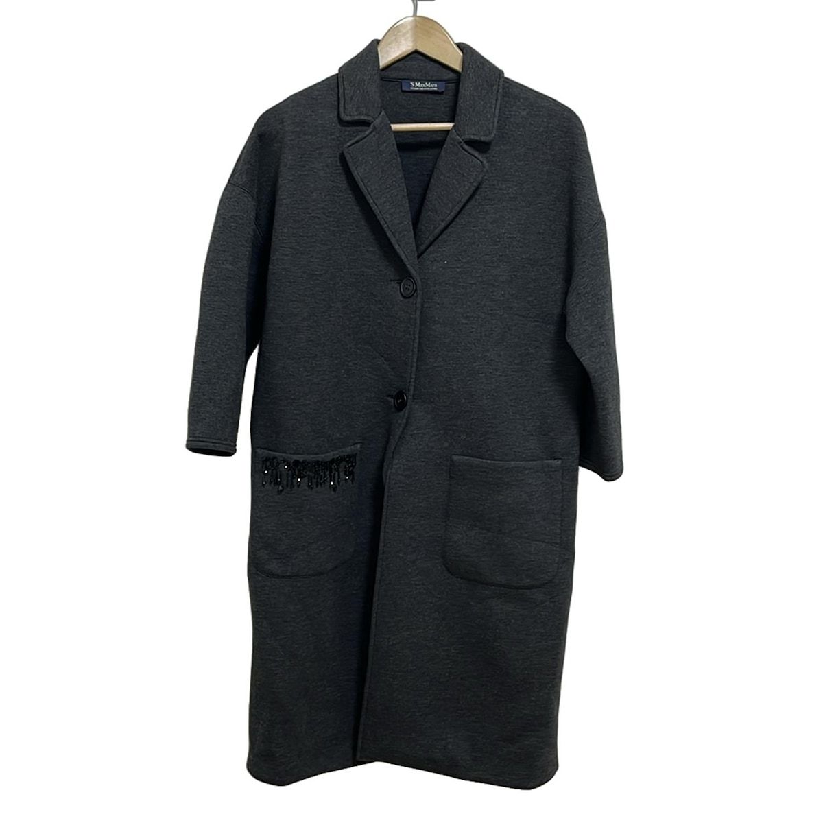 S Max Mara マックスマーラ コート サイズM レディース - ダークグレー 長袖 スパンコール ビーズ 春 秋