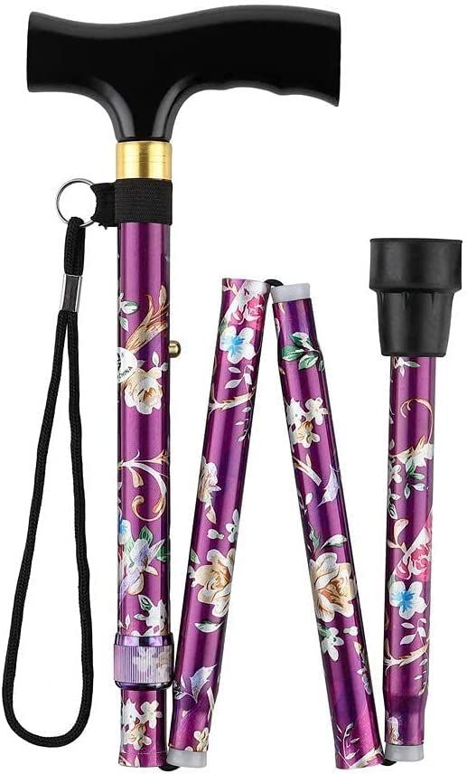 杖 折りたたみ 軽量 つえ 花パープル アルミ 介護 おしゃれ コンパクト 工房直送価格！ コスメ・香水・美容 