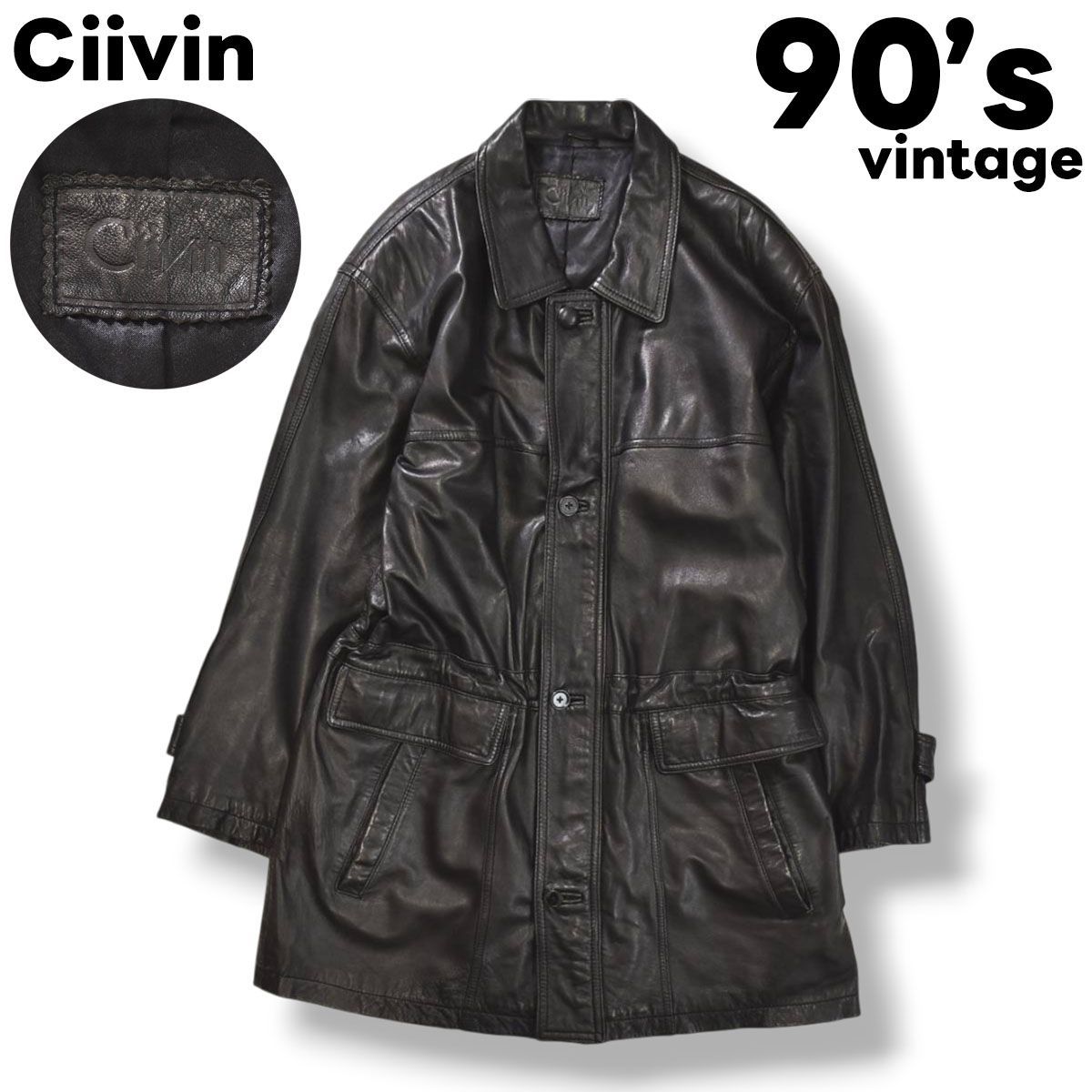 希少✨美品 ウィングワー レザーコート 高級羊革 90sビンテージ 肉厚 黒 M 希少✨美品 ウィングワー レザーコート 高級羊革 90sビンテージ