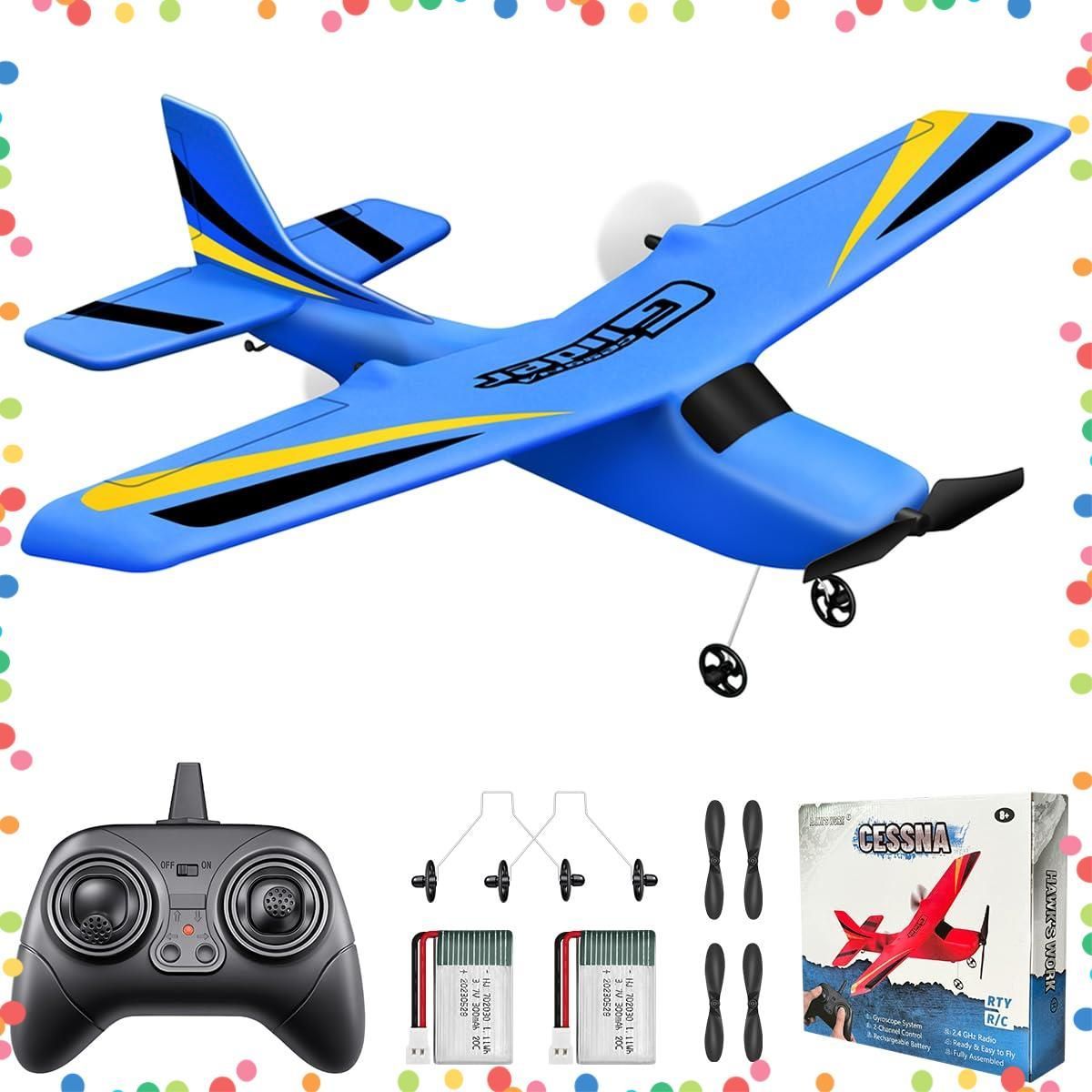 在庫 WORK 2チャンネルRC飛行機 RC飛行機は飛ぶ準備ができている 2.4GHzリモコン飛行機 簡単に飛ぶ子供用RCグライダー - HAWK S 青