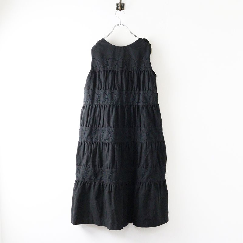 定価99000円 2025 SS ミナペルホネン mina perhonen tambourine コットン 刺繍 ティアードドレス 36 ブラック┃