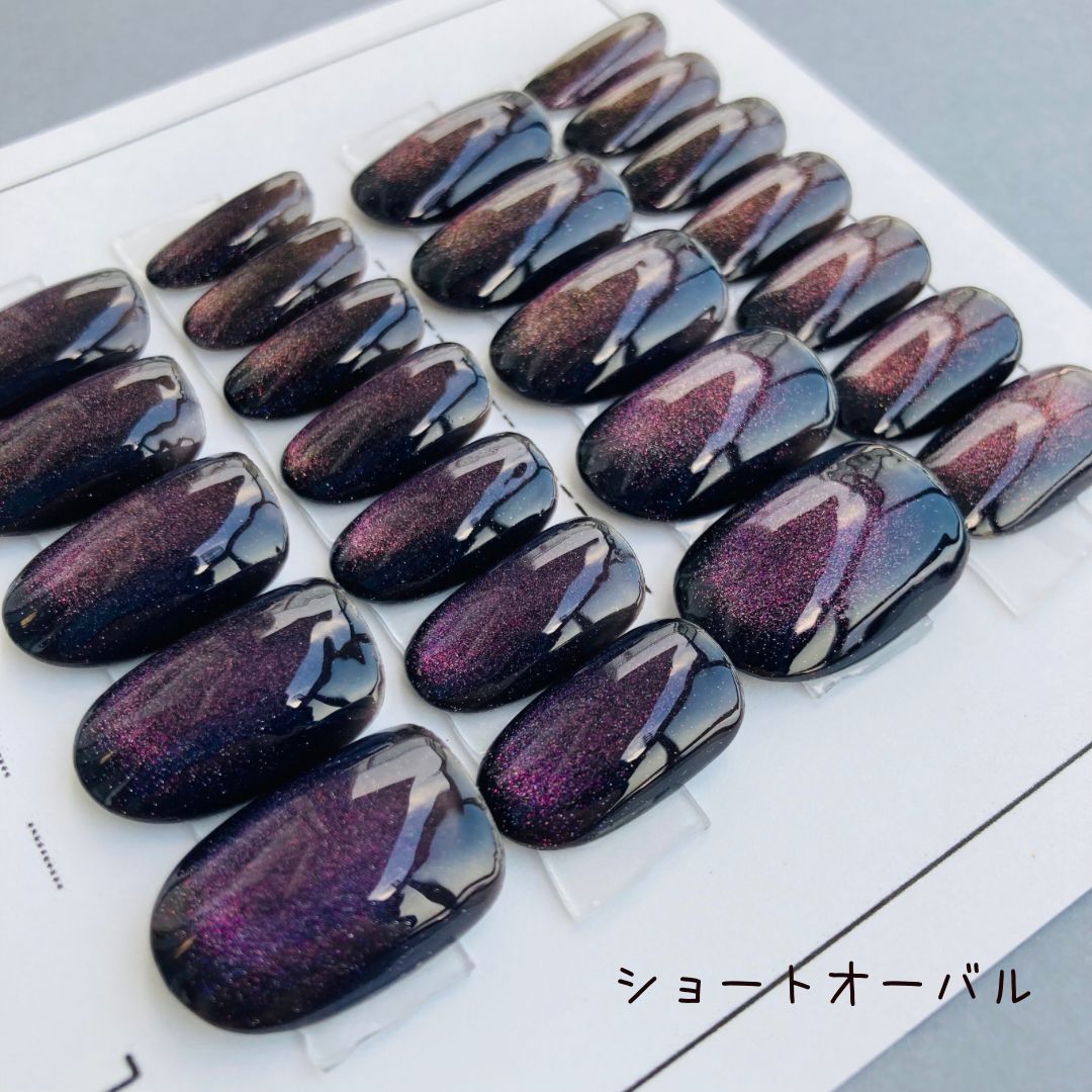 ネイルチップ オーダーネイル マグネットネイル ブラックネイル 19 12サイズ24枚 ブラックパープルマグネットネイルチップ チップ形状3