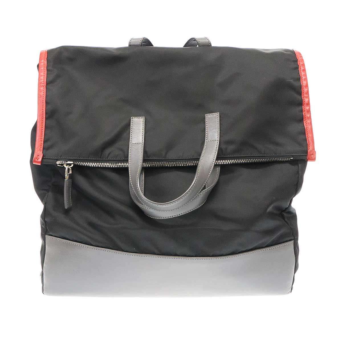 PRADA プラダ レザーコンビ2WAYナイロンバッグパック ブラック グレー
