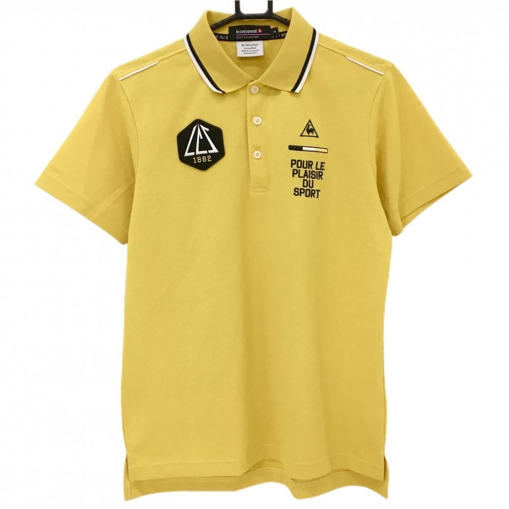 【美品】ルコック 半袖ポロシャツ イエロー×黒 ロゴ刺しゅう 胸元ワッペン  メンズ M ゴルフウェア le coq sportif