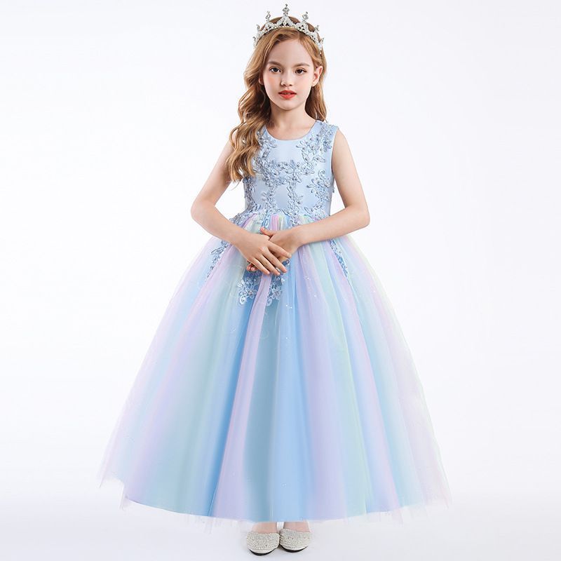 ライトブルー 刺繍入りドレス 120cm 子供ドレス|子供ドレスならライト