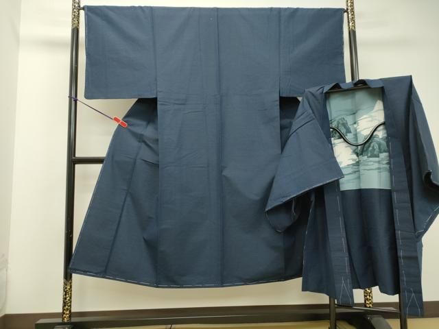 平和屋着物●男性　紬　青藍色　アンサンブル　正絹　逸品　DAAT1403tw 平和屋着物○男性 紬 青藍色 アンサンブル 正絹 逸品 DAAT1403tw