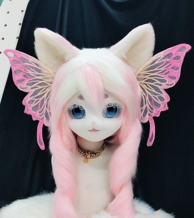 着ぐるみヘッド ファースーツ キツネ ピンク 全頭ヘッド ケモノ マスク ぬいぐるみ コスプレ コスチューム