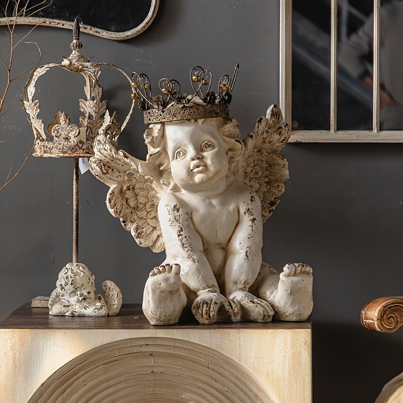 オブジェ 置物 王冠を被っている天使 エンジェル ガーデンオーナメント