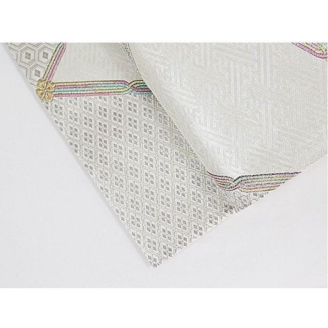 未使用】【錦 袋帯】虹裂取りに小紋柄☆シルバー【超美品】お薦めです  