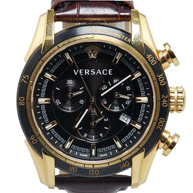 ヴェルサーチェ V-RAY VEDB00318 ステンレススチール レザー メンズ VERSACE【1-0172703】