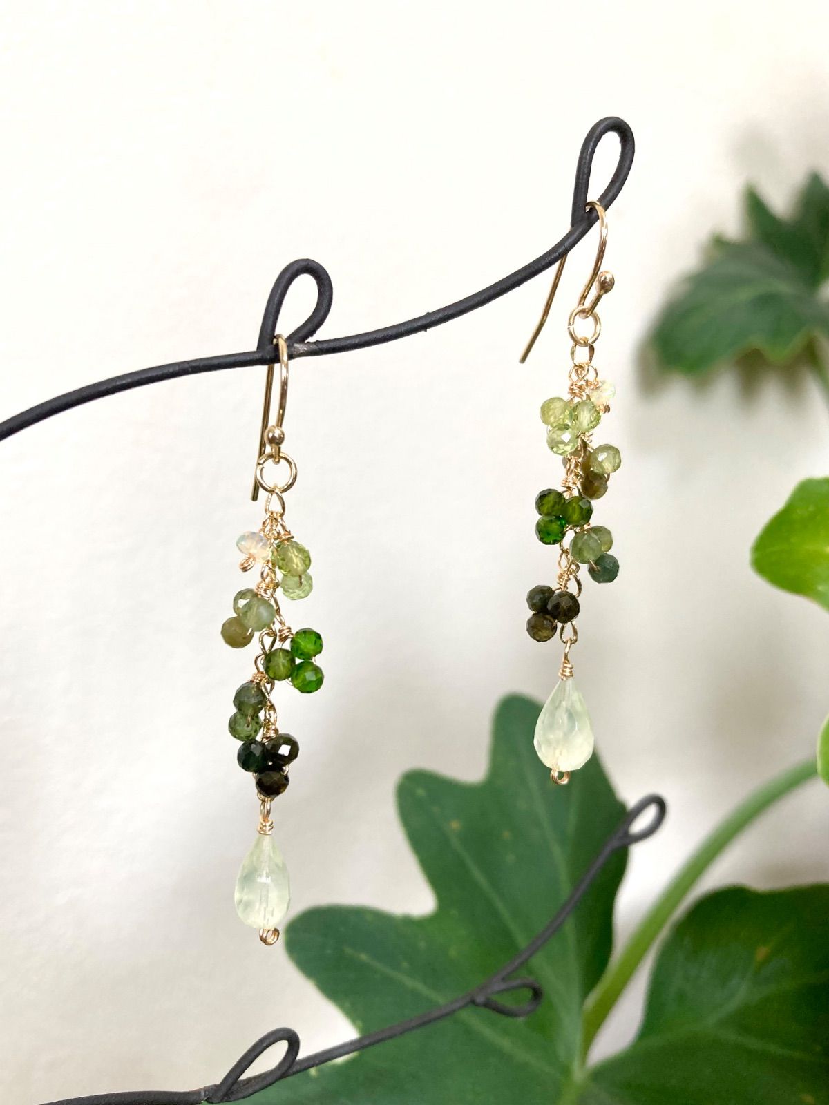 ★専用★グリーントルマリン×オパライズドウッド 14kgf ピアス/イヤリング guridrops】しずくピアス／イヤリング(M)Opal Yellow | ぐり工房