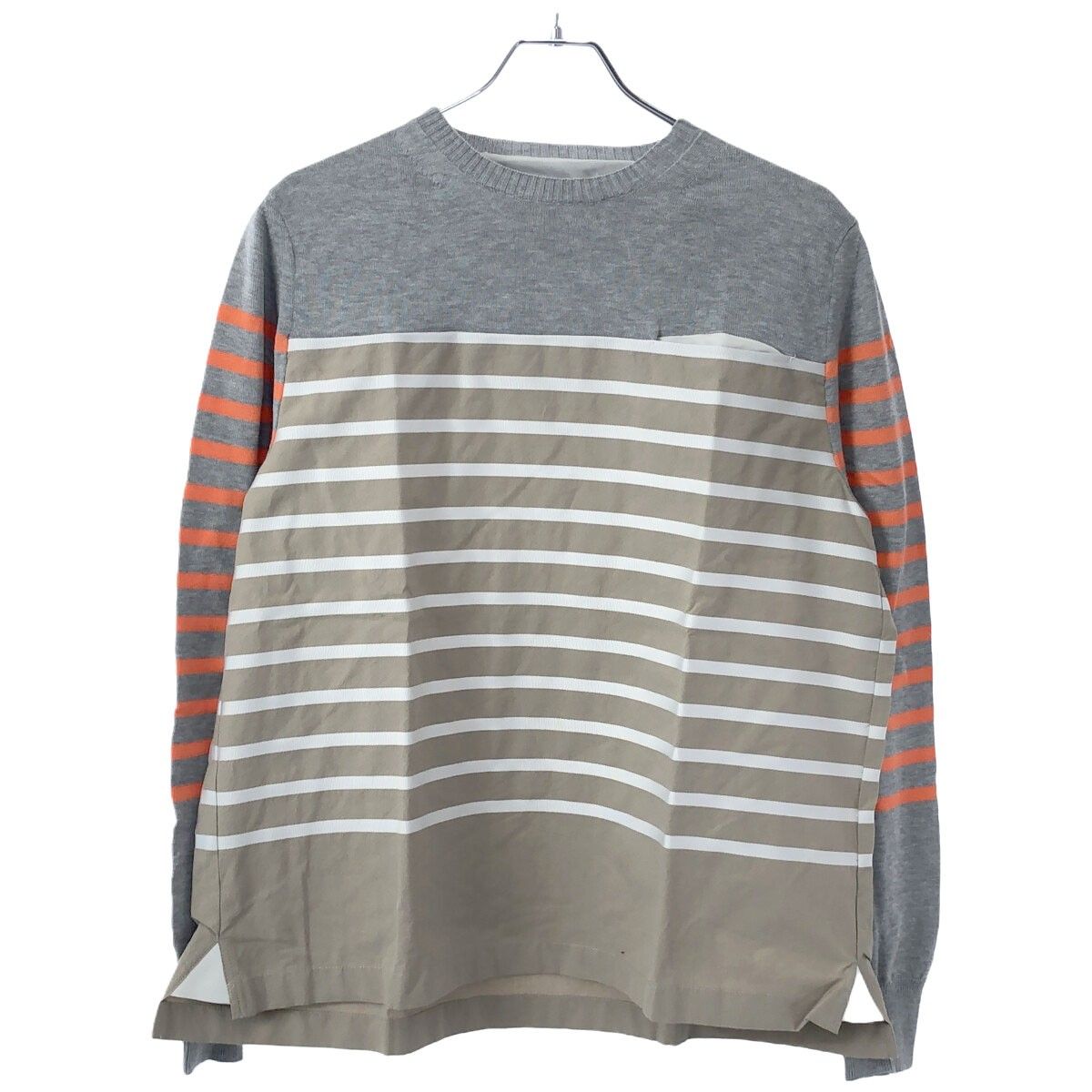 sacai サカイ 13SS ニット切替 ボーダーカットソー グレー×ベージュ 2 