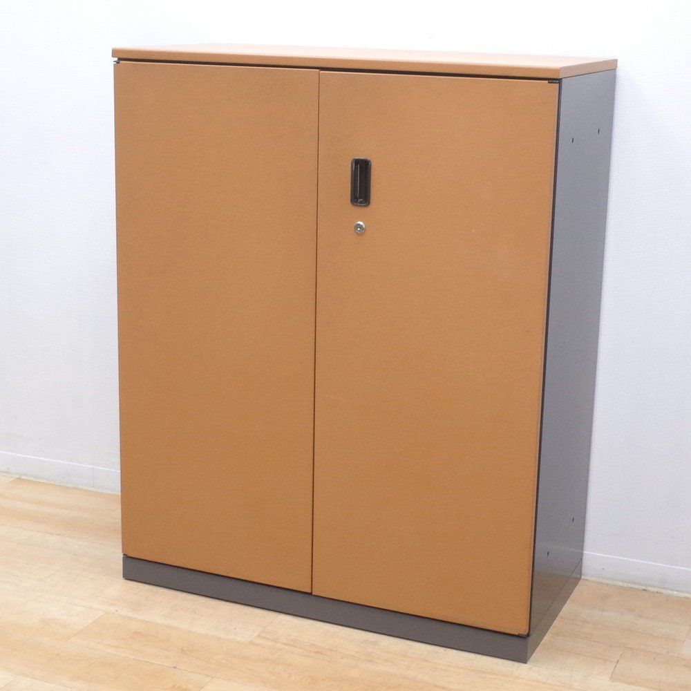 ウチダ 内田洋行 両開き書庫 幅900 奥行450 ナチュラル|ブラック キャビネット 収納庫 物置 書類棚 鍵付き EG15749 オフィス家具