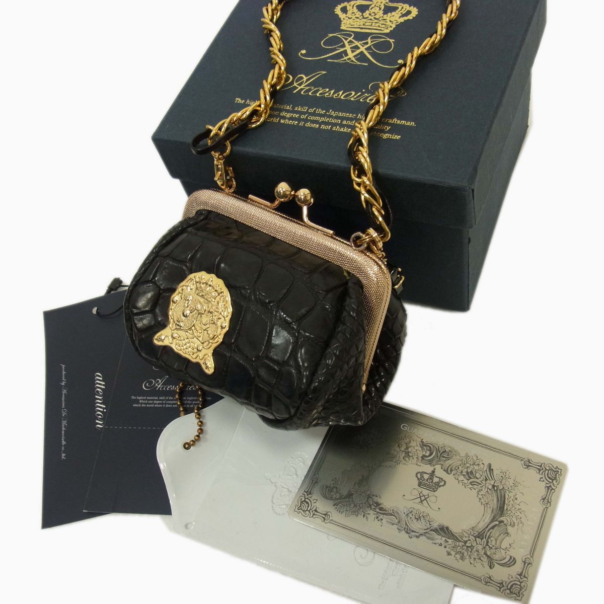 未使用級 ADMJ クロコダイル ワニ革 お財布 ショルダーバッグ ブラック A.D.M.J ADMJ エーディーエムジェイ ウォレットバッグ