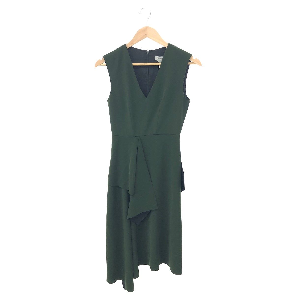 良好 SPORTMAX スポーツマックス ドレス アシンメトリー 変形スカート Vネックノースリーブ ワンピース サイズ 34 グリーン レディース 240001144458