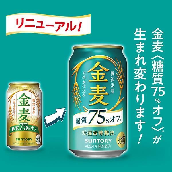 ビール beer 金麦 糖質75%OFF 350ml 24本 発泡酒 第3のビール 送料無料 サントリー 金麦 糖質75%off オフ 350ml×1ケース/24本(024)『YML』 第三のビール