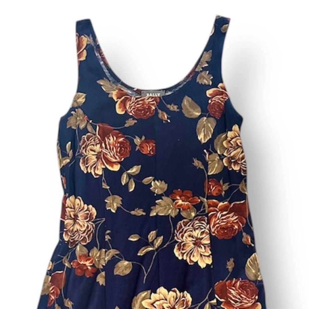 イタリア製 BALLY バリー コットンフラワー 花柄 金ボタン 2点セットアップ 上下トップス＆ワンピース 紺4ネイビー0 MAAHADDERANG_COM