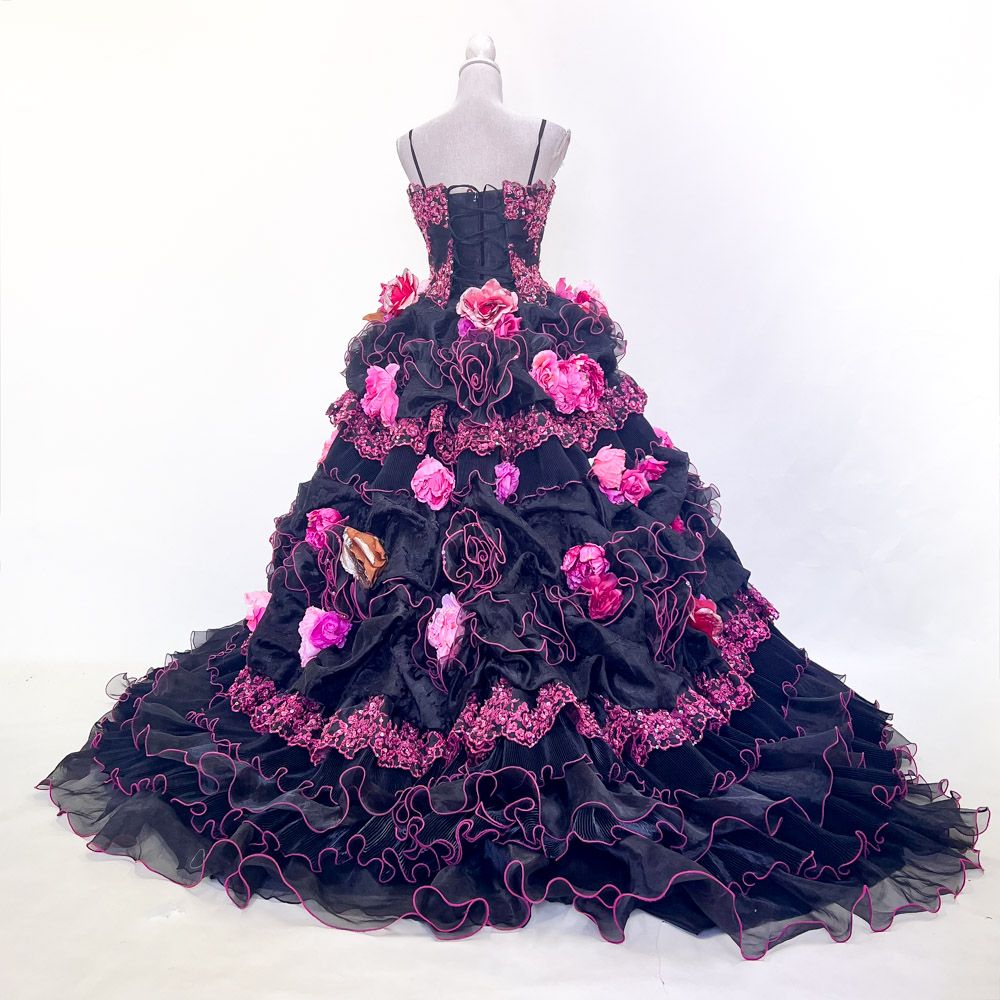 [323] カラードレス ９～１３号サイズ 中古 カラードレス 中古 黒色 9-13号 フリーサイズ プリンセスライン 結婚式