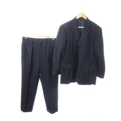 ポロ バイ ラルフローレン Polo by Ralph Lauren シングルスーツ セットアップ 2点セット テーラードジャケット 総裏地 スラックス ウール ストライプ B6 紺 ネイビー |MN10 GY44