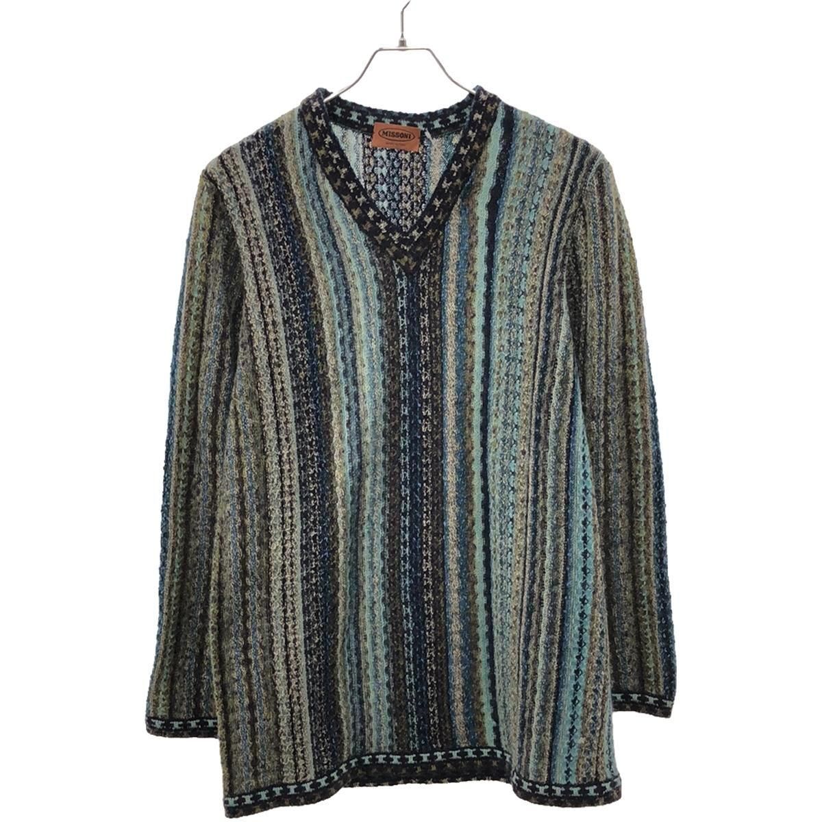 美品 MISSONI ミッソーニ ストライプ 総柄 モヘアブレンド Vネック 