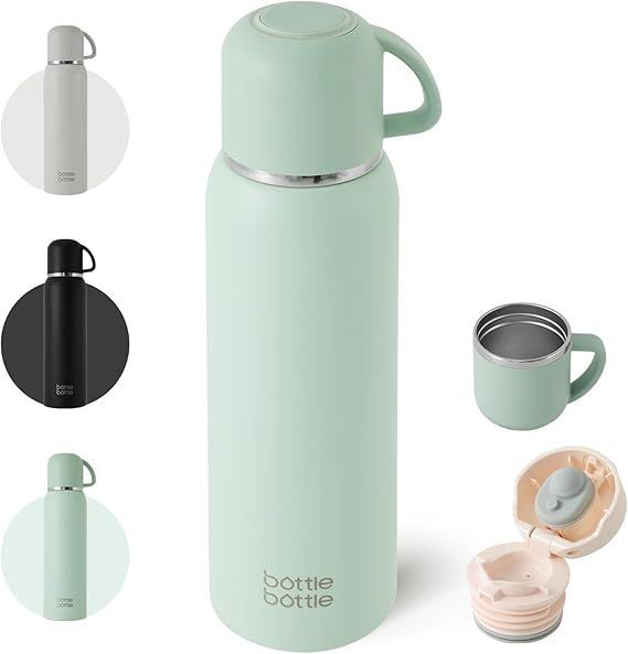 激安大特価，定番 BOTTLE BOTTLE 水筒 1リットル コップタイプ 2ウェイボトル 真空断熱 ステンレス ボトル 保温 保冷 マグボトル 2way 直飲み コップ飲み カバー付き グリーン 応募券