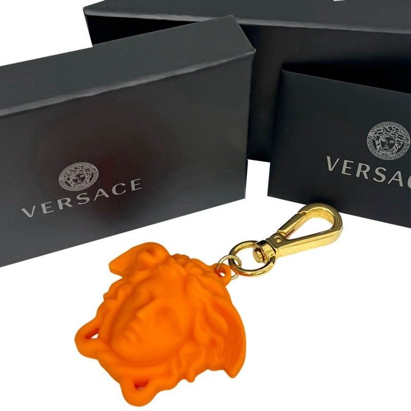 VERSACE ヴェルサーチ メデューサ ラバー キーホルダー バッグチャーム オレンジ 付属品有 【美品】 52406K11