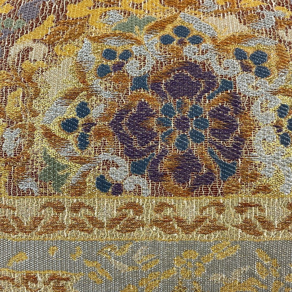 笹の葉模様　細やかな輝き　正絹六通高級袋帯 袋帯 美品 名品 笹蔓 箔 灰茶 六通 正絹 【中古】 - メルカリ