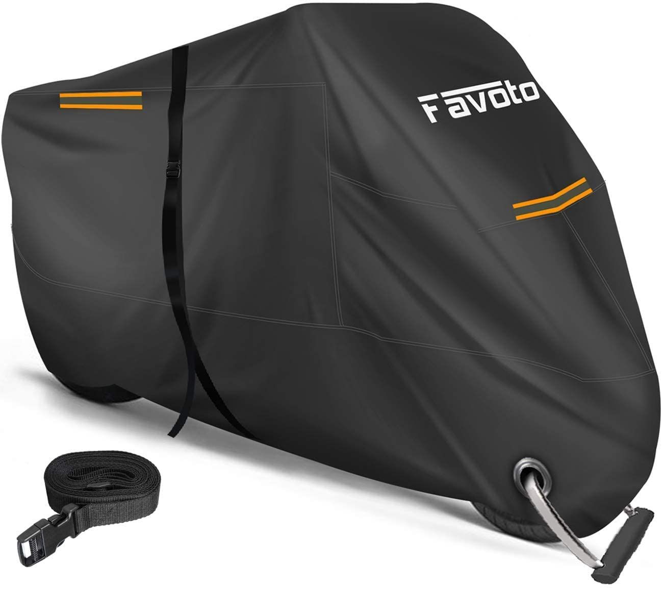 新品 Favoto バイクカバー 防水 紫外線防止 UVカット 高防風 防埃 防雨 防雪 風飛び防止 撥水加工 2.5ｍ防風ベルト付き ワンタッチバックル付き ロック穴付き 反射テープ付き 丈夫 盗難防止 収納バッグ付き バイク車体カバー (220*105*1